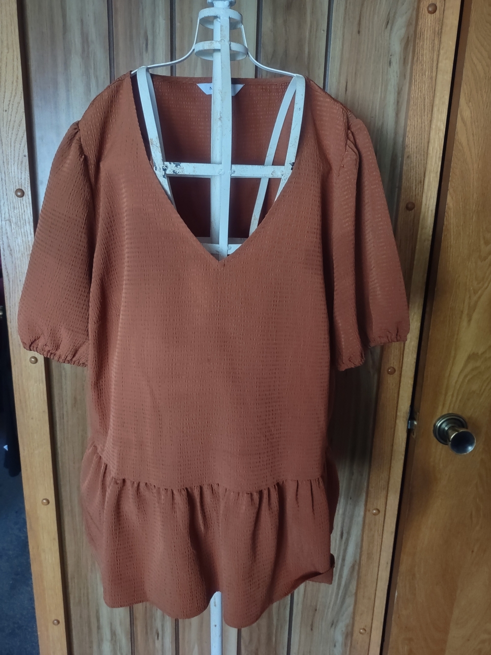 Nine West Rust Peplum V-Neck Short Sleeve Tunic